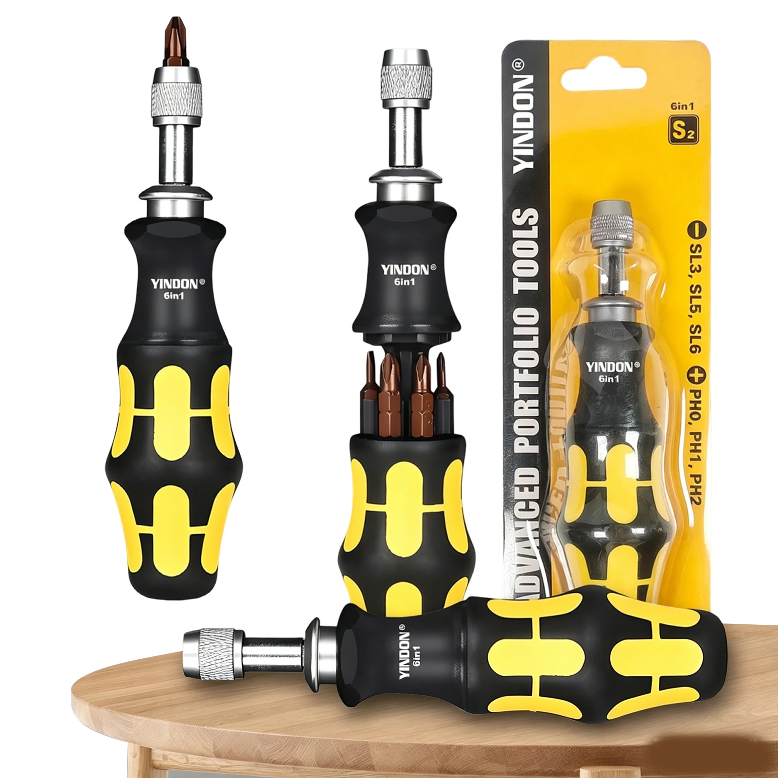 6 in 1 Multi-Bit Stubby Screwdriver with 6 Bits Pocket Size Screw Driver Compact for Digital Electronics Small Appliance Repair