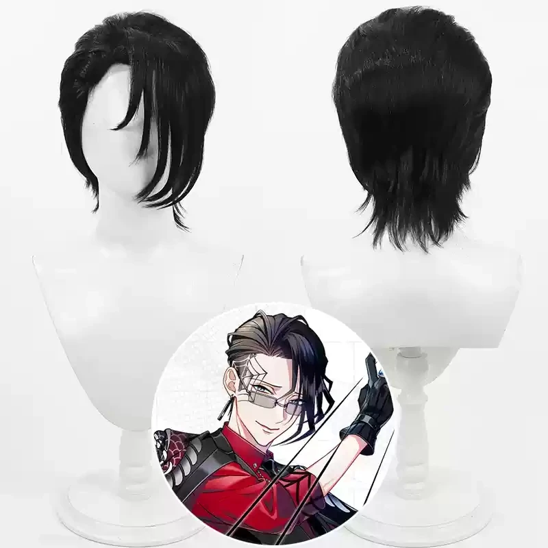 Bússola: sistema de análise de providencia de combate perucas cosplay 30cm preto curto reto cabelo resistente ao calor