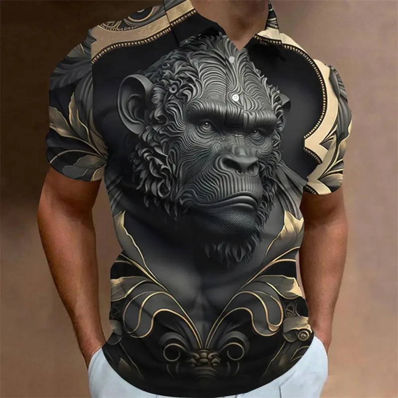 Retro Men\'s Polo Shirt 3d Animal Print Short Sleeve Golf T-Shirt Fashion High Quality Men Clothing Street Designer Polo T-Shirt