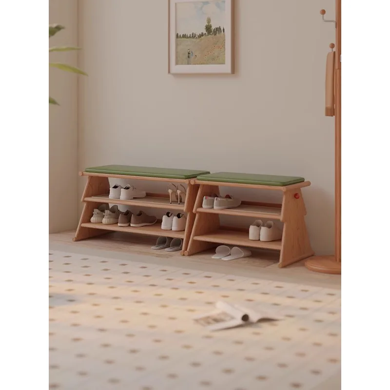

Solid wood shoe change stool entrance home door light luxury high sense cherry wood shoe stool Nordic door seat cushion cabinet
