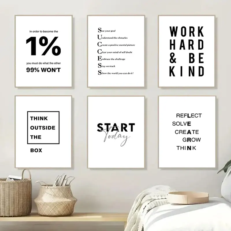 1PC  Simple Black White Inspirational Quotes Canvas Poster Print Modern Wall Decorative Picture for Living Room Office Home A
