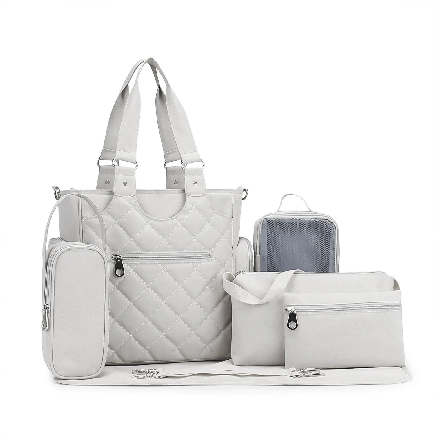 7-piece-set-waterproof-mommy-bag-single-shoulder-diaper-bag-baby-gear-stroller-milk-bottle-thermal-insulation-maternity-bag