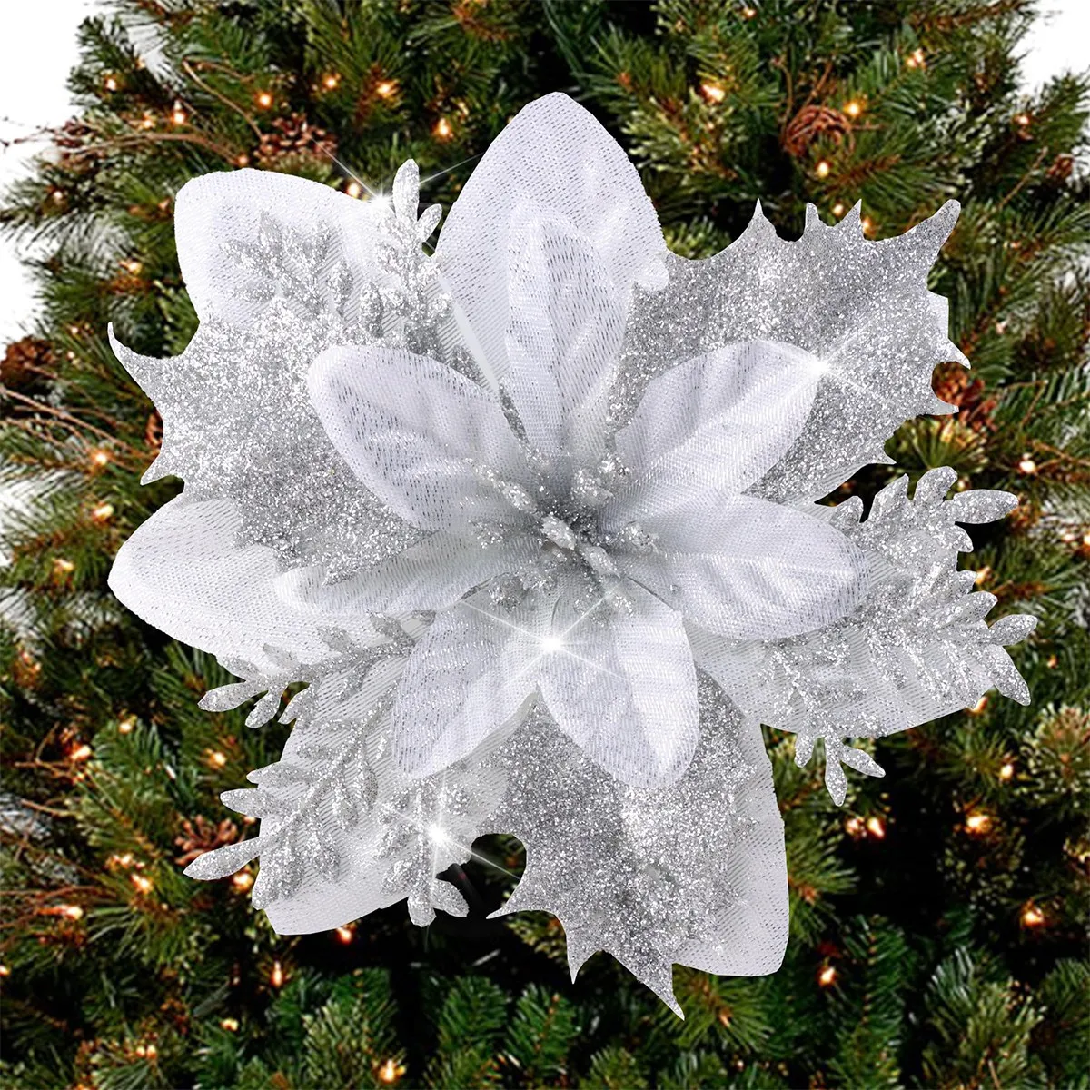 Weihnachts-Glitzerblumen, künstliche Blumen, Weihnachtsbaumschmuck für Zuhause, 2025, Baum-Anhänger, Ornamente, Navidad, Neujahr 2026, Geschenk – Detail 3