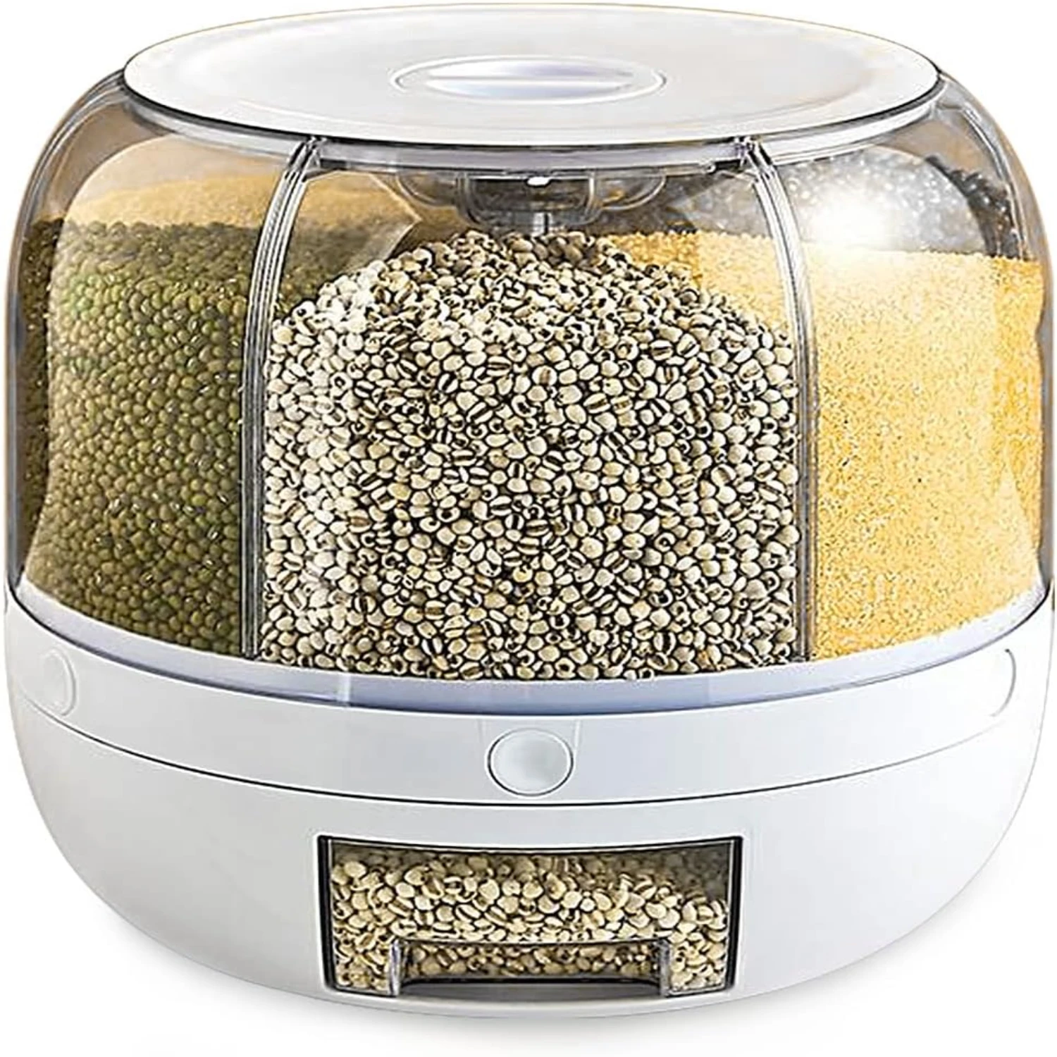 

Convenient and Versatile Rotatable Multigrain Rice Dispenser - Efficient One-Click Bean and Grain Output - 6 Grids Dry Food Cont