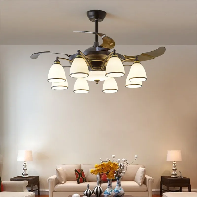 KARLOS Moderne Stealth Fan Licht Luxus Wohnzimmer Restaurant Schlafzimmer Decke Fan Licht Fernbedienung LED Elektrische Fan Licht