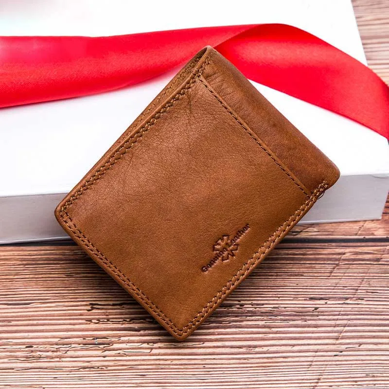 Men's Vintage Genuine Leather Short Wallet Business Casual Multi Card Slots ID Card Holder Fashion Purse For Men