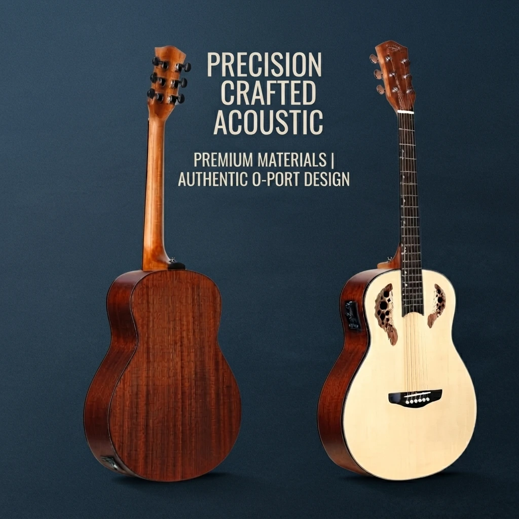 Multiple Leaf Soundhole Acoustic Electric Guitar Cutaway Built-in Pickup Chrome Tuners White Binding for Stage Performance