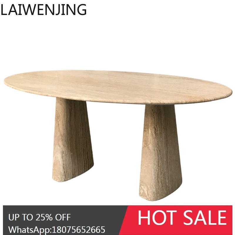 HLZ  Nordic natural travertine dining table oval marble living room wabi sand wind table