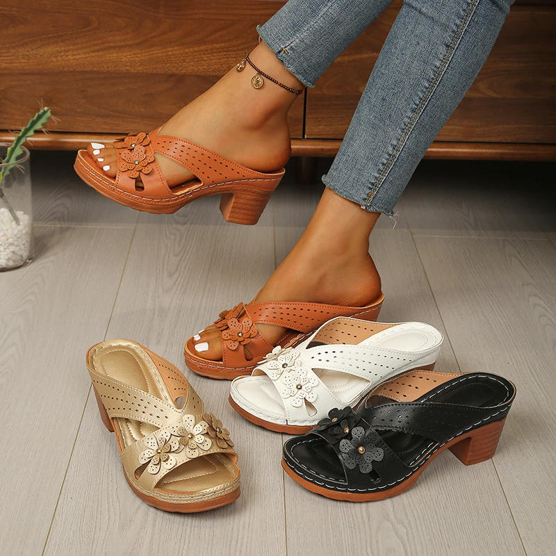 

Women Sandals Round Toe Comfortable Casual Shoes Women Large Size Fashionable High Heel Sandals Women Punk Style Summer Slippers