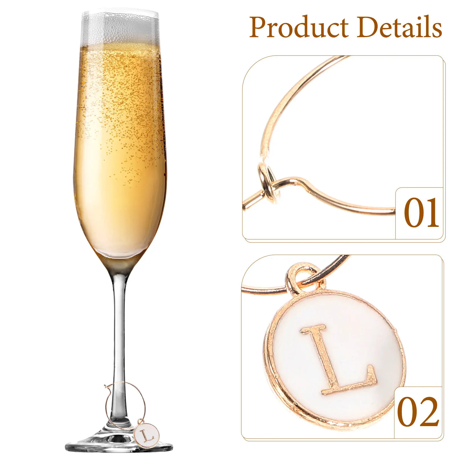 26Pcs Wine Glass Letter Markers Zinc Alloy Charms Reusable Drink Tags Decorative Party Supply Cup Markers Wine Charms