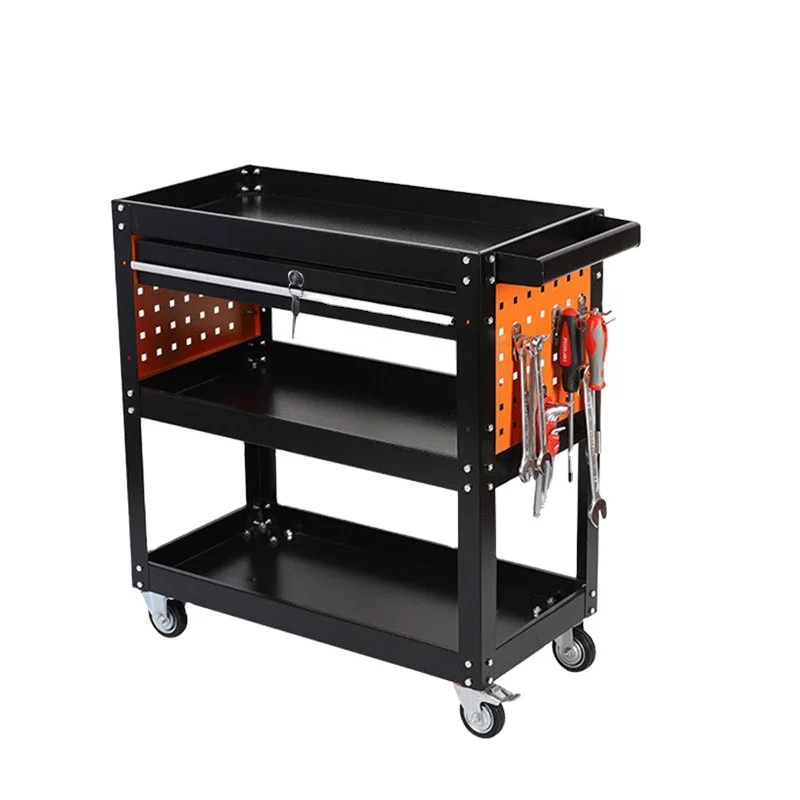 Auto Repair Mechanical Tool Cart Workshop Cart Three-Layer Cart Hardware Mobile Rolling Tool Trolley With Drawer