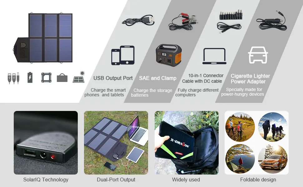 X-DRAGON Portable Foldable Solar Panel 12V 18V 40W USB Solar Battery Charger Solar Cells Outdoor Camping for Mobile Phone Laptop