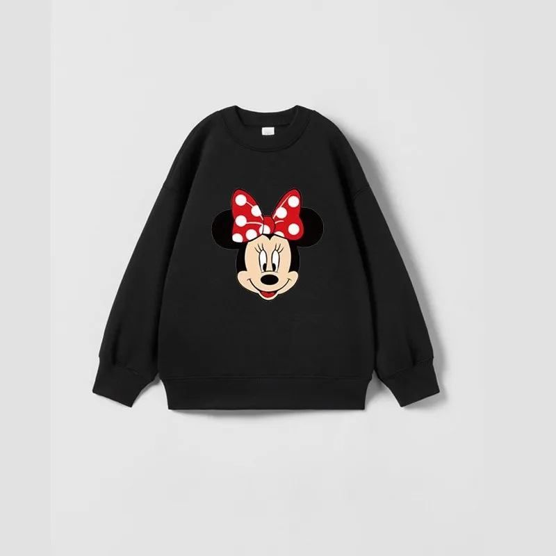 Child's Brand Clothing Pure Color Cotton Versatile Tops Girls Cartoon Trendy Sweatshirts Minnie Printing Long Sleeve T-shirt