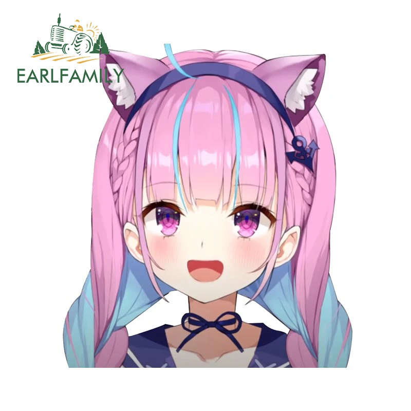 EARLFAMILY Minato Aqua Neko Peeking Car Sticker JDM Funny Hololive Girl Anime Lovely Chibi Stickers Window 3D Decals