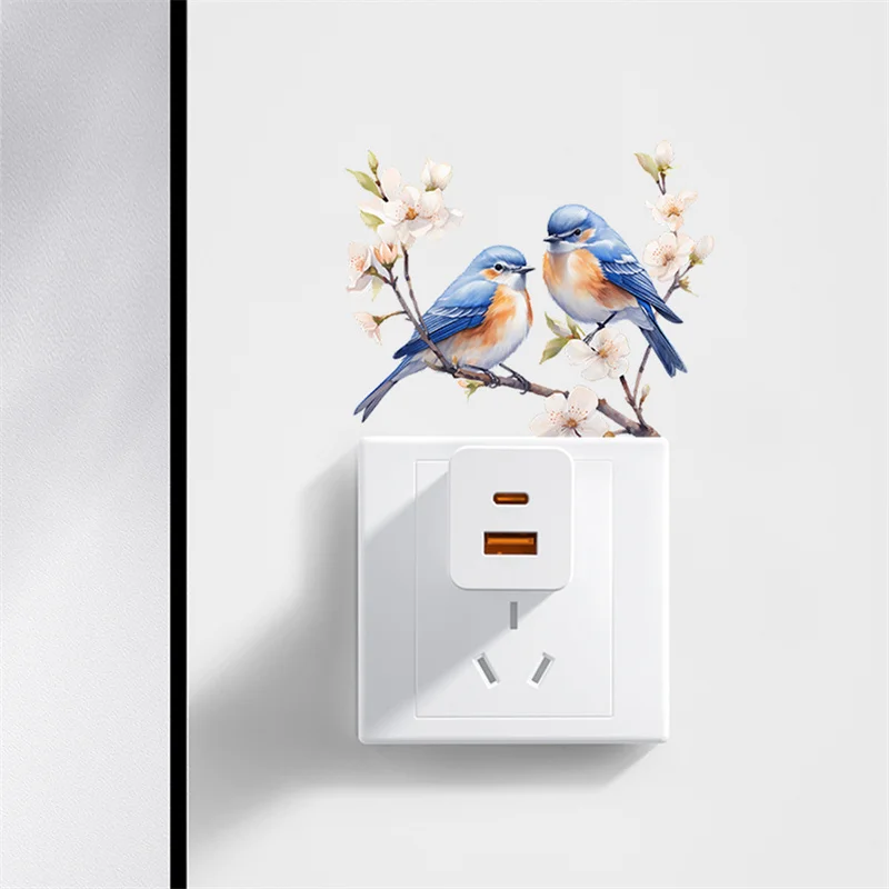 Painted Branches Bird Bedroom Living Room Switch Paste Home Decoration Beautify Wall Stickers Self-Paste Decals