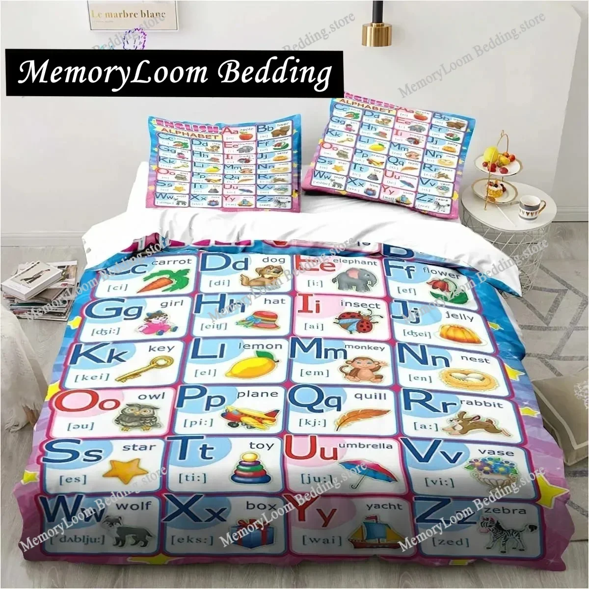Educational Alphabet Bedding Set Single Twin Full Queen King Size Bed Set Adult Kid Bedroom Bedding Gift Home Textileextile