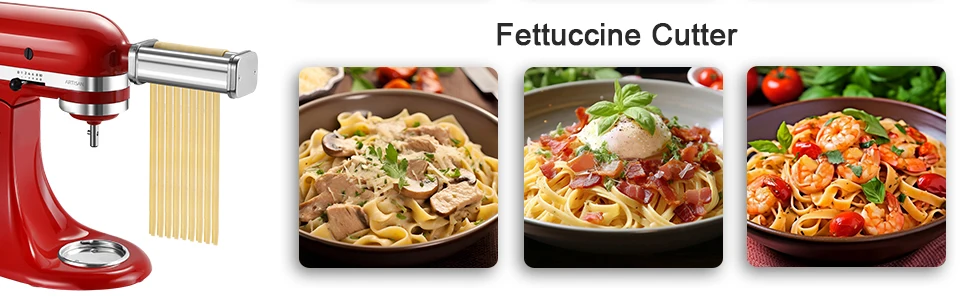 Description Picture 5 of item3Piece Pasta Maker Attachment Set for KitchenAid Mixers,Includes Pasta Sheet Roller, Spaghetti Cutter, and Fettuccine Cutter