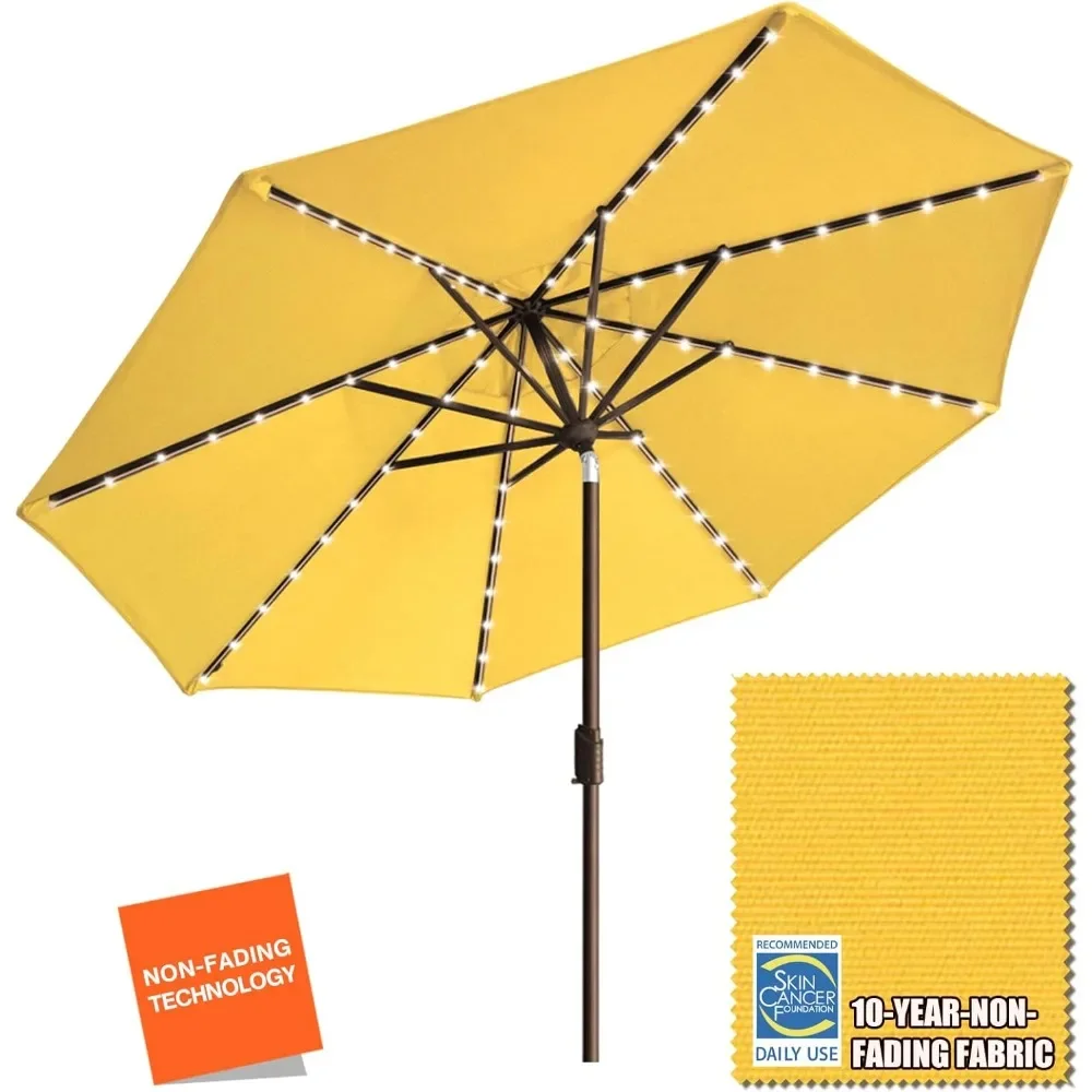 

Non-Fading 9ft Solar Market Umbrella with 80 LED Lights - Sunflower Yellow Patio Umbrella for Outdoor Use with Ventilation