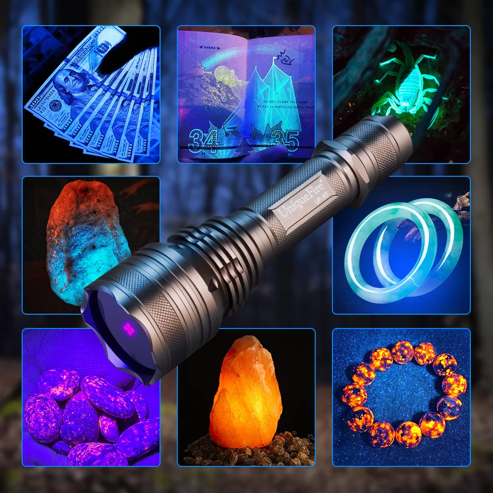 UniqueFire X5 UV365NM Black Light LED Flashlight Ultraviolet with Filter-Detector for Dog Pet Urine Stains Bed Bugs and Scorpion