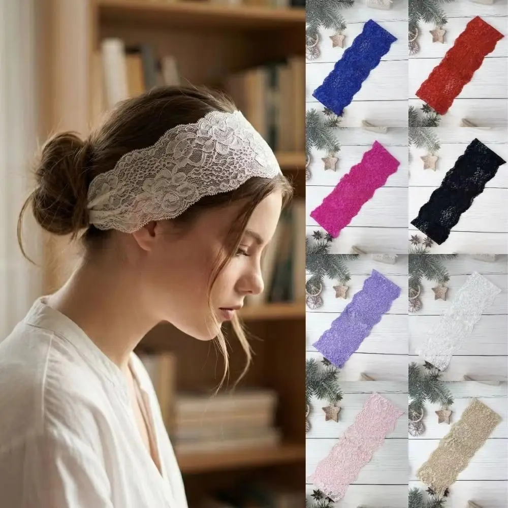 Hair Hoop Adjustable Hollow Lace Headband Floral Flower Sport Headscarf Stretch Y2K Elastic Hair Band Party