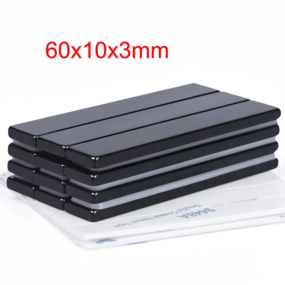 4/10pcs Waterproof Strong Bar Magnets, Strong Rare Earth Magnets with Epoxy Coating and Double- Sided Adhesive 60x10x3 mm