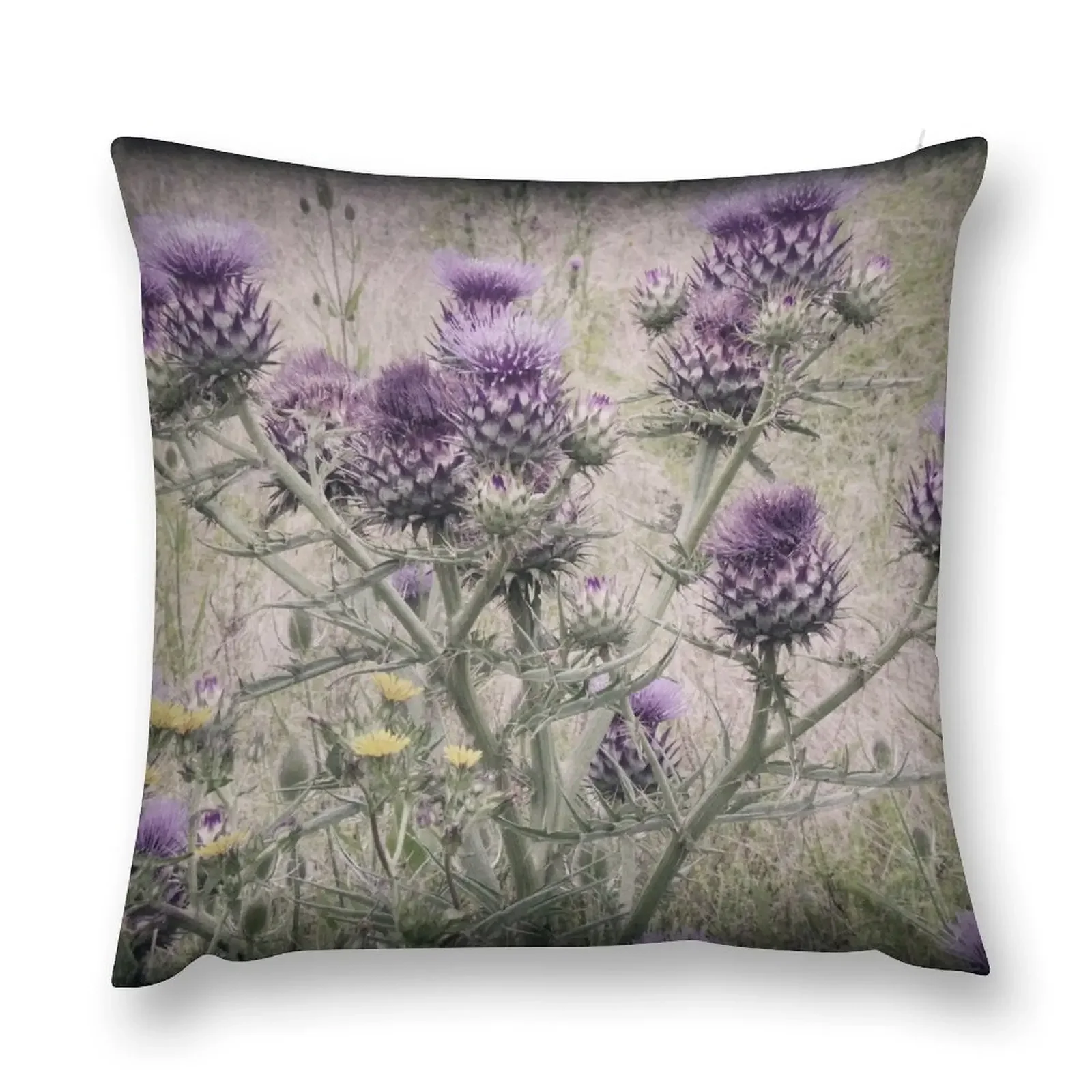 Purple Thistle Flowers with yellow daisies. Throw Pillow Sofa Cushions Cover Pillow Cases Christmas Pillowcase pillow