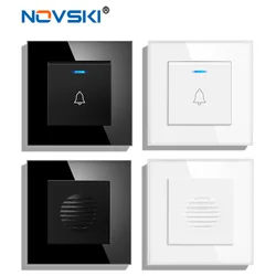 NOVSKI Office Hotel Door Bell Panel Wired Doorbell Din Don Hardware 110-250v Home Doorbells Resent Switch Fluorescent 82*82 mm