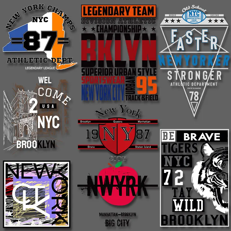 New York City Superior urban style Rugby Printed Ironing For Clothing Heat Transfer PVC Patch Manualidades DIY decoration