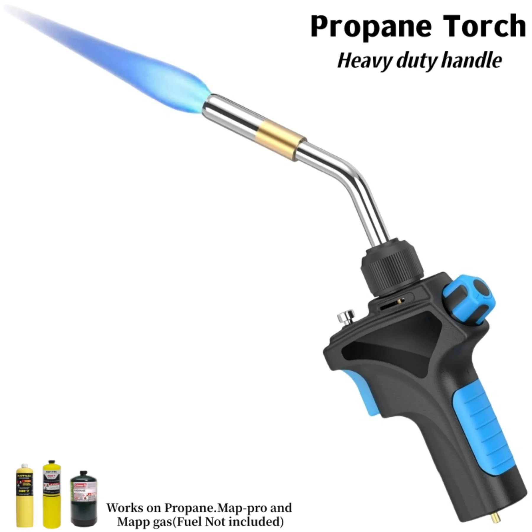 Propane Torch Head MAPP Gas Burner Gas Torch with Aluminum Cast Rubber Handle  for Welding Soft Soldering BBQ DIY Melting Tool