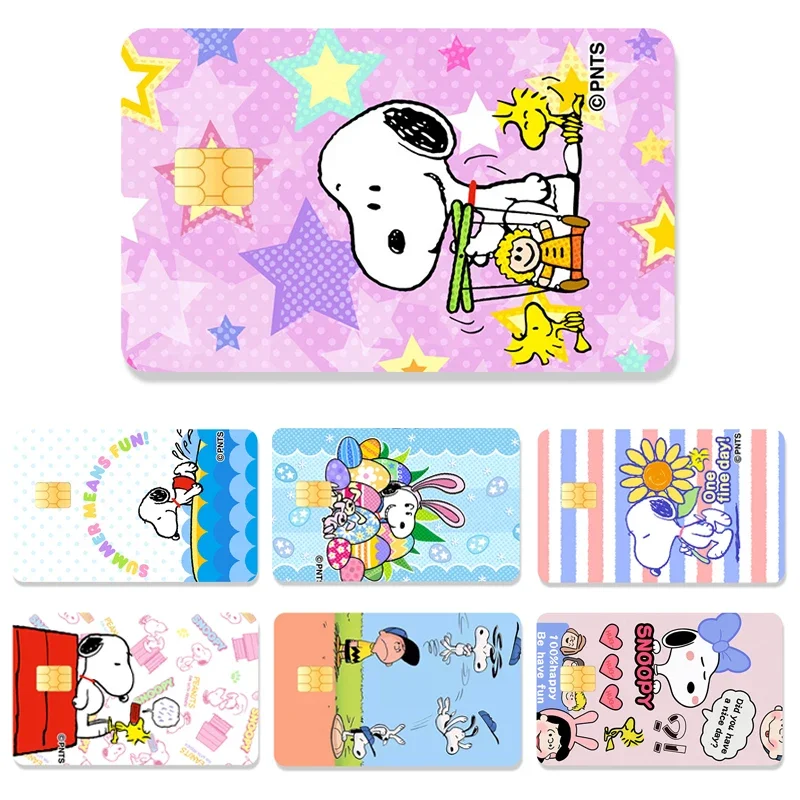 New Snoopy Kawaii Game Small Chip Credit Card Sticker Cute Creative Debit Cards Ultra Thin Laser Film Skin Front Tape Decal