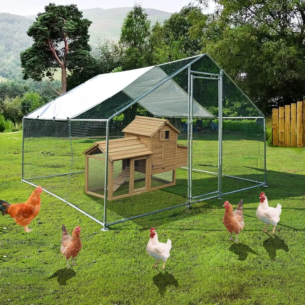 

Large Metal Chicken Coops 9.8'L x 9.8'W x 6.6'H, Chicken Runs for Yard 16 Chickens with Waterproof Cover, Heavy Duty Chicken Enc