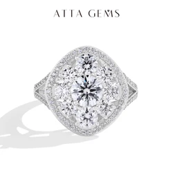 ATTAGEMS 3.38CTW Round Cut Moissanite Rings for Women S925 Silver 18K Gold Plated Handmade Wedding Bride Fine Jewelry Gifts New
