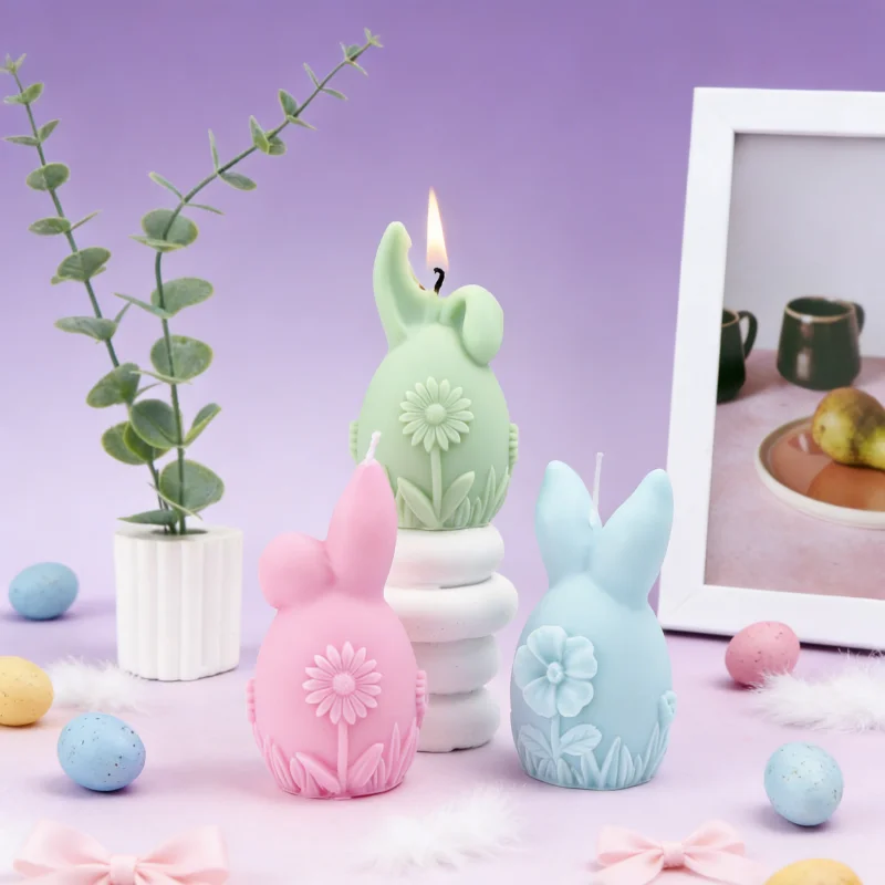

3D Folded Ear Egg Shape Candle Mold Relief Butterfly Flower Daisy Egg Rabbit Ear Resin Aroma Mold for Handmade Easter Home Decor