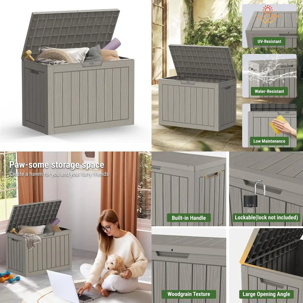 

Outdoor Waterproof Resin Storage Box 45 Gallon - Patio Furniture Cushion Chest, Pool Side Organizer