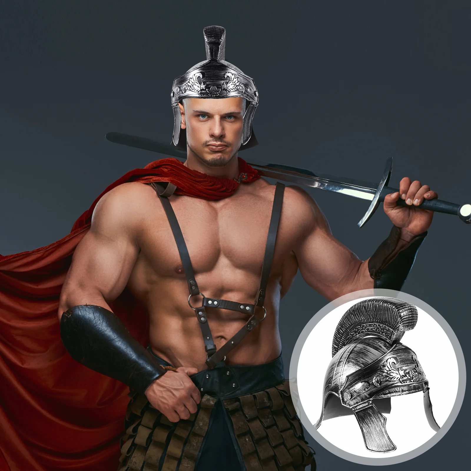 Chapéu de guerreiro romano fantasia de plástico masculino cosplay antigo geral cor prata