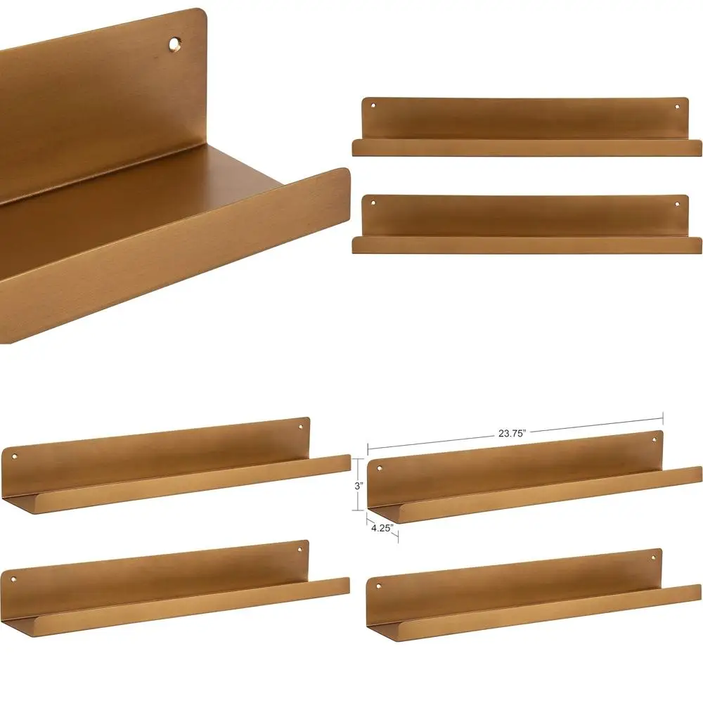 

Contemporary Gold Metal Floating Shelves, Set of 2
