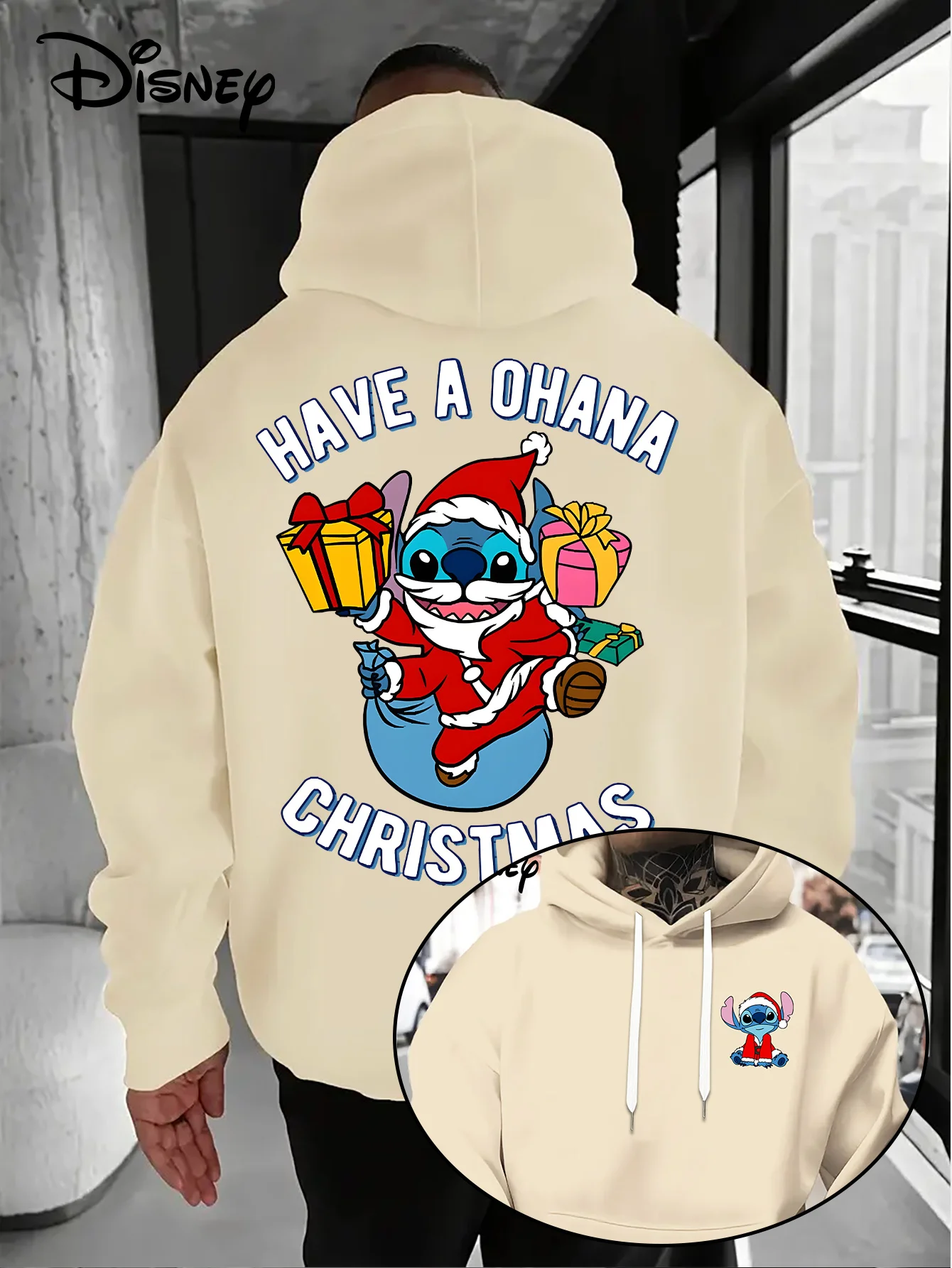 

Men's Disney Stitch Christmas Hoodies Fashion Oversized Streetwear Unisex Sweatshirts Autumn and Winter Fleece Casual Versatile