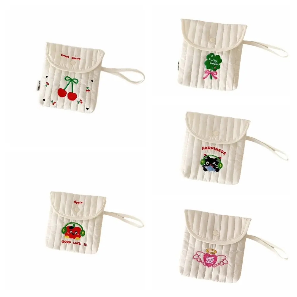 سعة كبيرة التطريز الكرز حقيبة مستحضرات التجميل مربع القط حقيبة مستحضرات تجميل الحيض منشفة تخزين العنصر الصغير حقيبة تخزين صغيرة #5