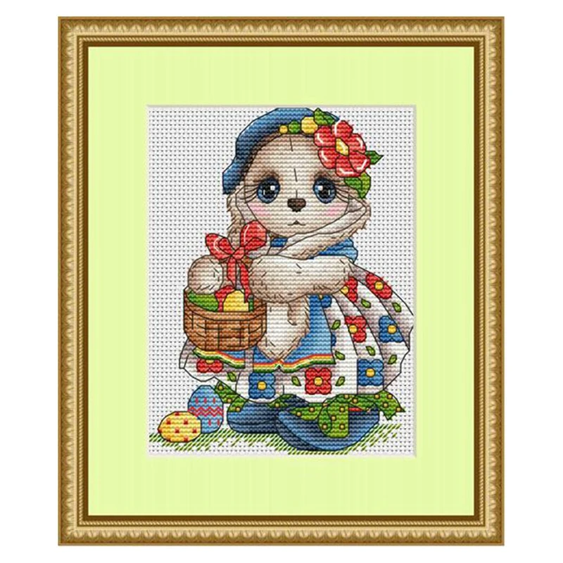The cross-stitch set 28CT, 18CT, 14CT and 11CT can be selected as printed fabric handcrafted material pack saga Easter Bunny
