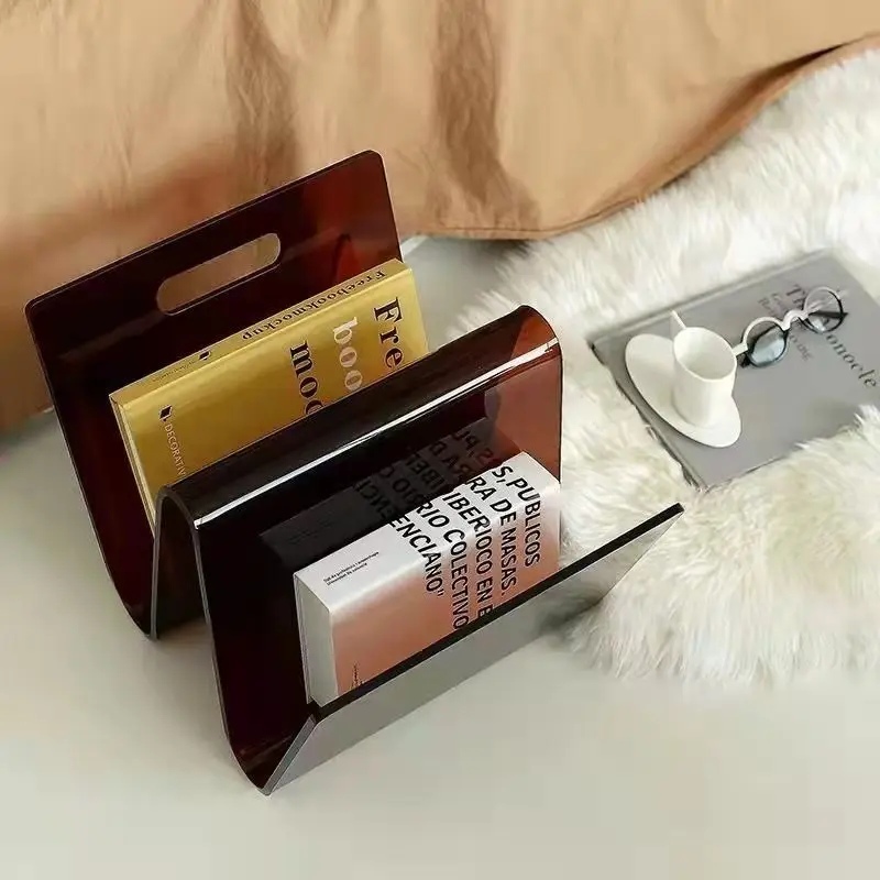 

Креативная портативная декоративная настольная книжная полка в японском стиле, напольная W-образная акриловая подставка для книг, органайзер для журналов