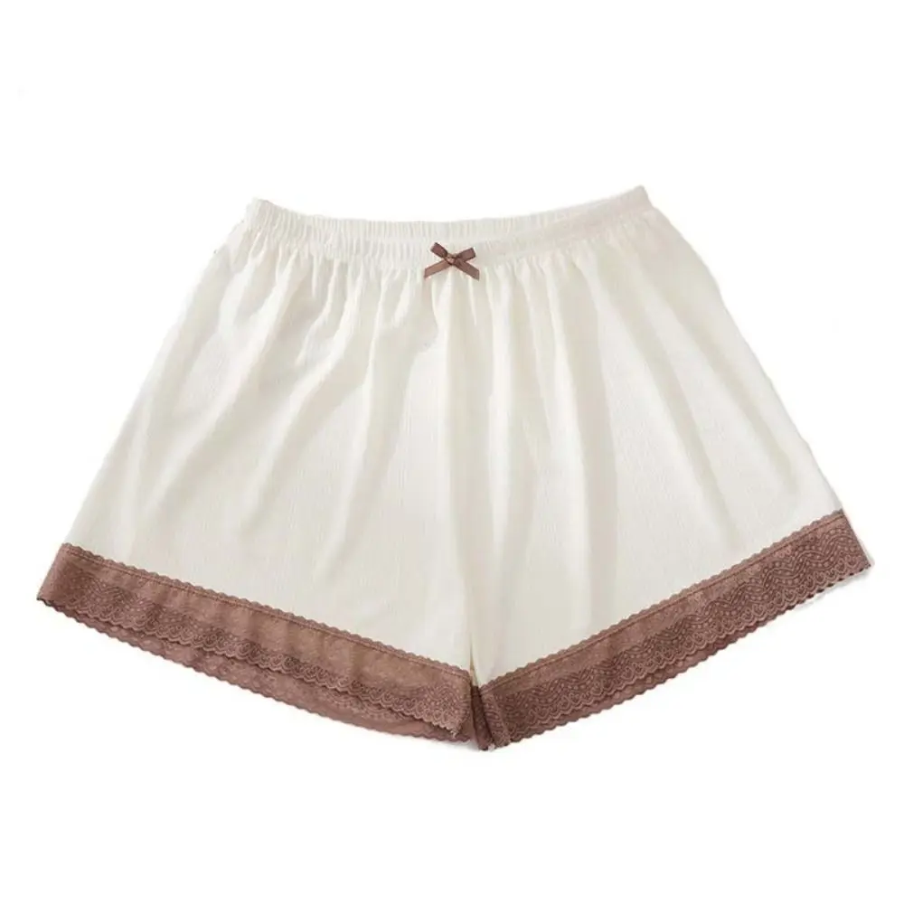 กางเกงซับในกันแสงแบบผ้าไหมน้ำแข็ง แต่งผ้าลูกไม้หลวมๆ พร้อมโบว์ กางเกงขาสั้นซับในบางเฉียบ ชุดชั้นในฤดูร้อน กางเกงขาสั้นลูกไม้ ชุดชายหาด