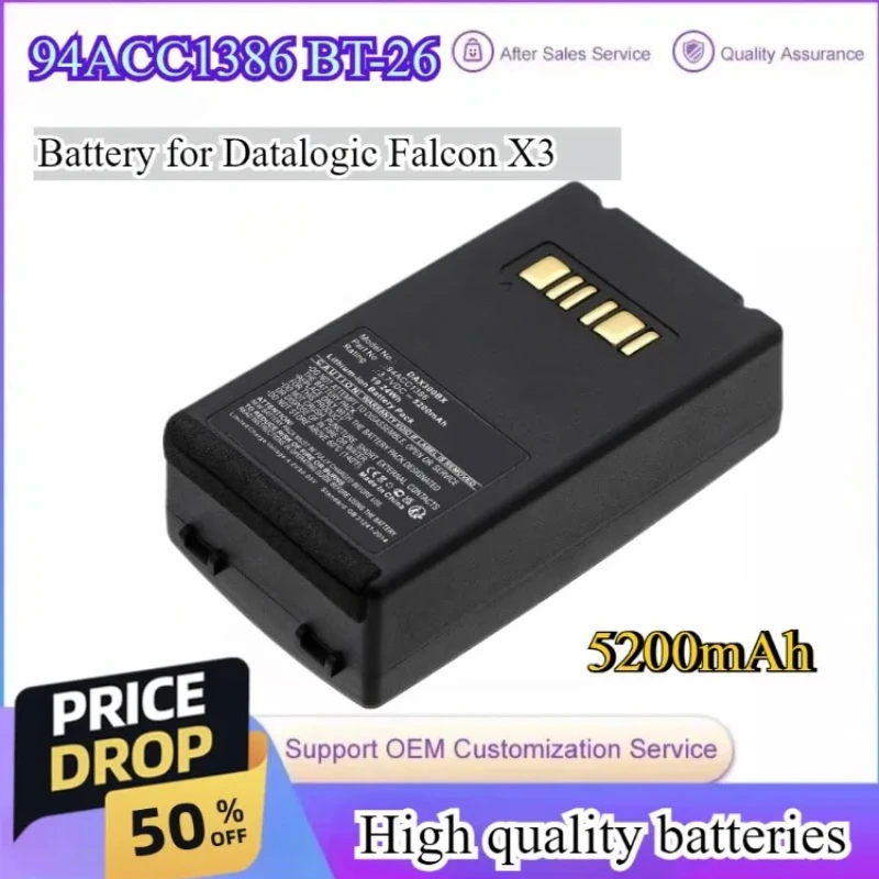 

5200mAh Replacement Battery for Datalogic Falcon X3 94ACC1386 BT-26 3.7V 19.24Wh Barcode Scanner Battery