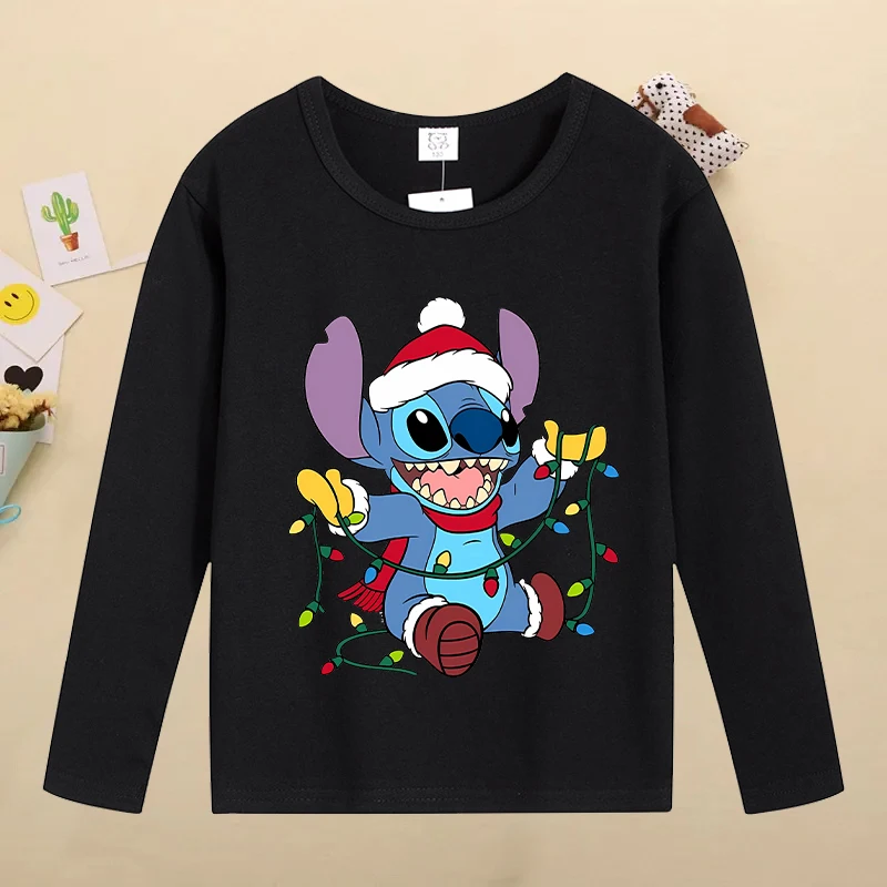 Punto di natale bambini top Kawaii Cartoon stampato magliette ragazzi ragazze Casual T-shirt a maniche lunghe 2024 vestiti autunnali per bambini