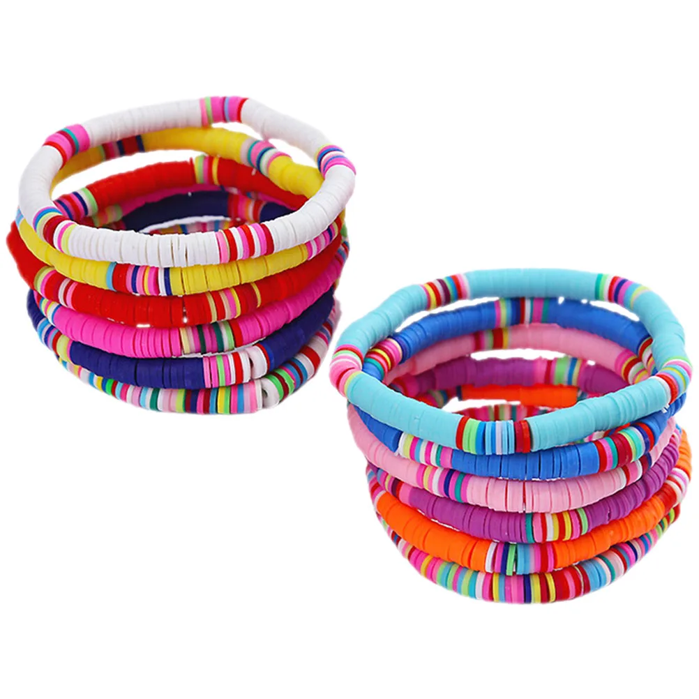 

12 Pcs Polymer Clay Bead Bracelets 6mm Round Mix Color Stretch Wrist Jewelry Bohemian Style Women Fashion Accessories