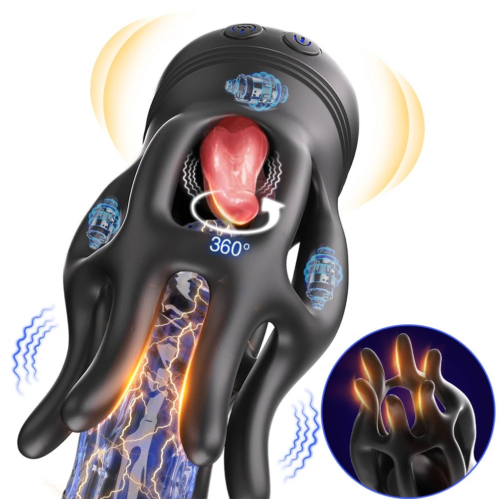 Glans Trainer Vibrator for Men Powerful Vibrating Penis 360° Rotation Tongue G Spot Masturbator Massage Vibrator Adult Sex Toys