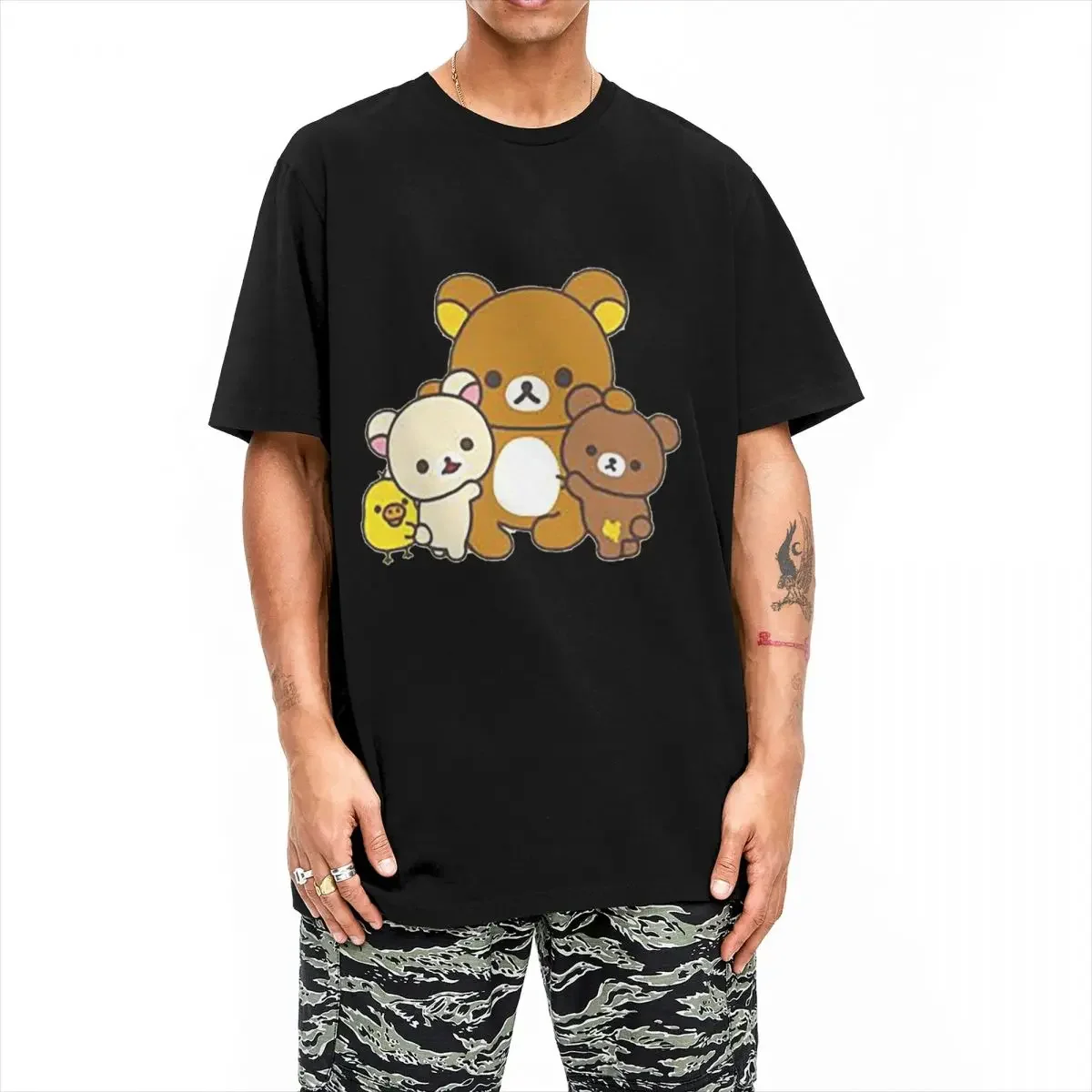 Novelty Rilakkuma T Shirt Men's Cotton Short Sleeve Kawaii Korilakkuma Crewneck Summer Clothes