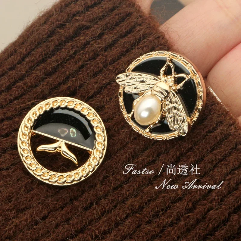 6pcs 23mm Suit Coat Bee Metal Button Gold Men Women Sweater Decorative Buttons for Clothing Sewing Accessories Needlework Diy