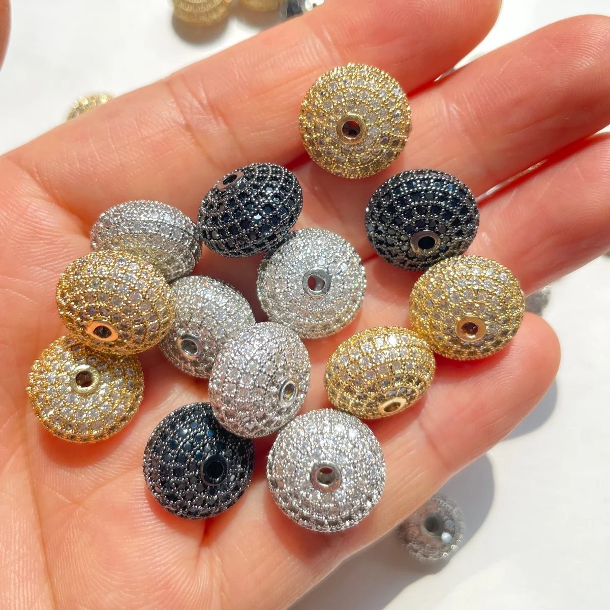 10pcs 10mm/11.5mm/13mm Zirconia Pave Wheel Spacers Bling Loose Beads for Bracelet Necklaces Earring Jewelry Making Accessories