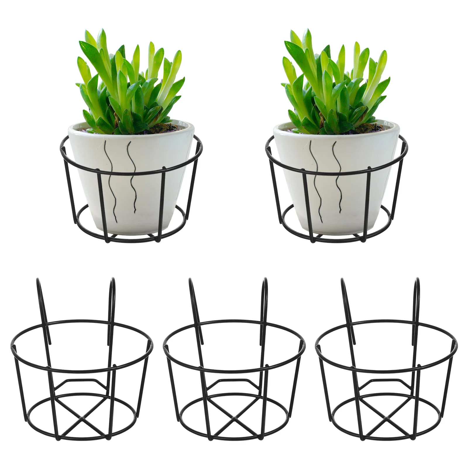 

5 Pcs Round Hanging Flower Stand Balcony Pot Holder Rack Square Plant Display Standing Iron Planters Rod