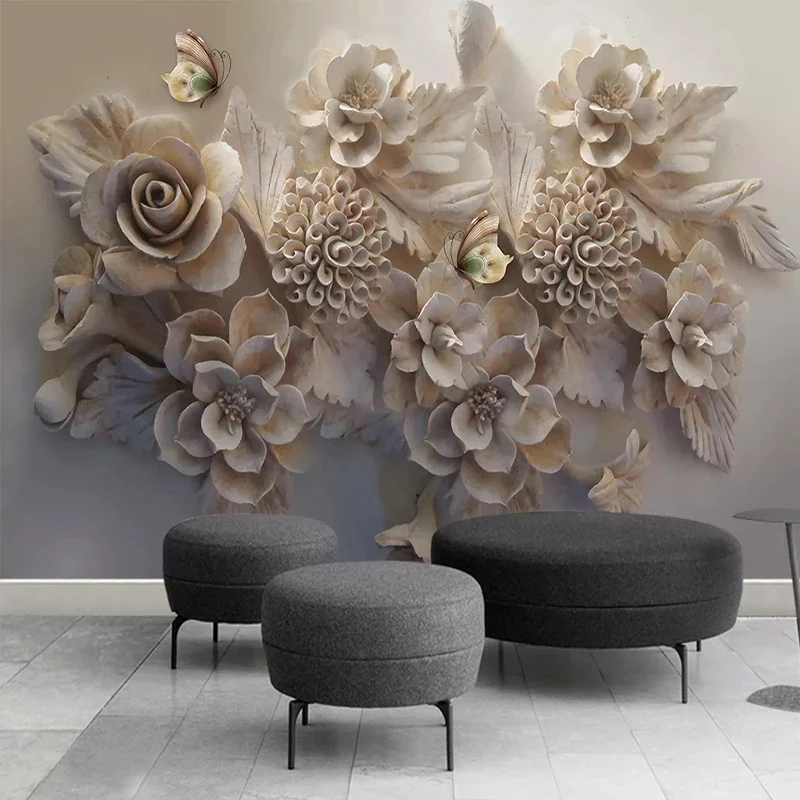 Custom 3D Wallpaper European Retro Flowers Butterfly Photo Mural Living room sofa TV background wall bedroom restaurant Hotel 8d